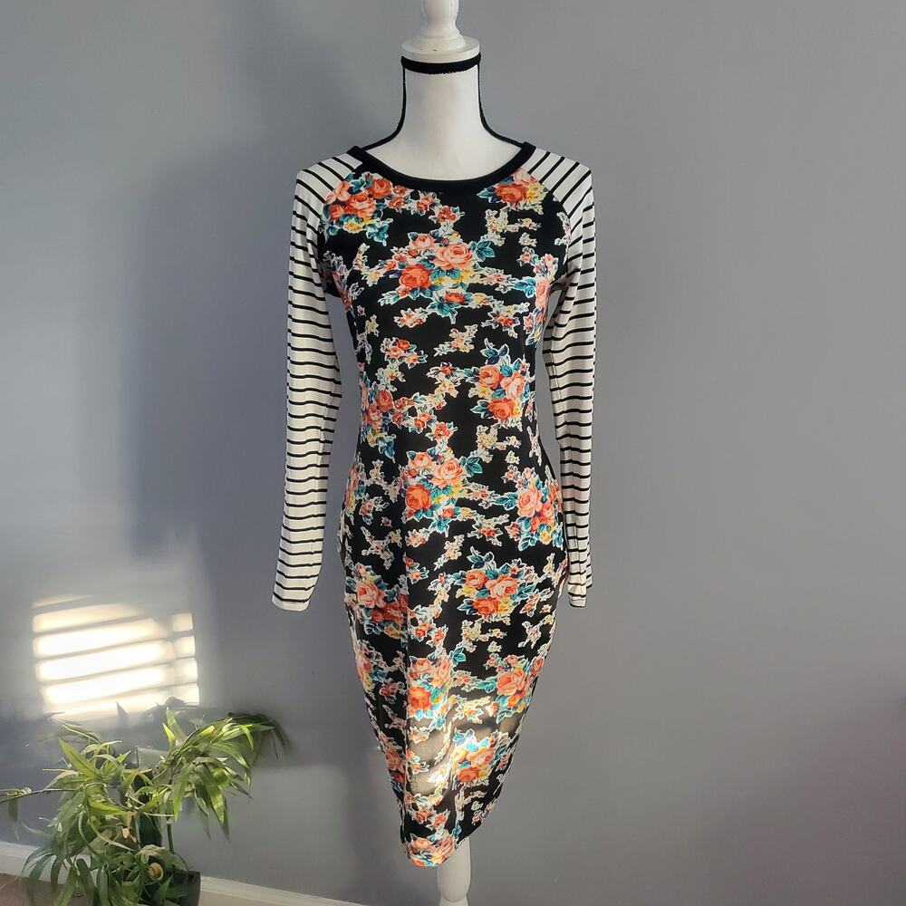 BrickYard Buffalo Floral Print Long Sleeve Bodycon Dress S